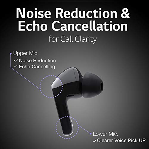 LG TONE Free FN4 - True Wireless Bluetooth Earbuds with Meridian Sound, Hypoallergenic Medical-Grade Ear gels, Noise Reduction with a close fit, Dual Microphone for Work/Home Office, Black