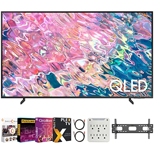 SAMSUNG QN60Q60BAFXZA Q60B 60 inch QLED 4K Quantum Dual LED HDR Smart TV 2022 Bundle with Premiere Movies Streaming + 37-100 Inch TV Wall Mount + 6-Outlet Surge Adapter + 2X 6FT HDMI 2.0 Cable