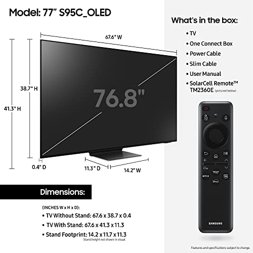 SAMSUNG 77-Inch Class OLED 4K S95C Series, Quantum HDR, Dolby Atmos, Object Tracking Sound+, Q Symphony, Gaming Hub, Motion Xcelerator Turbo Pro Smart TV, w/Alexa Built-in (QN77S95CAFXZA, 2023 Model)
