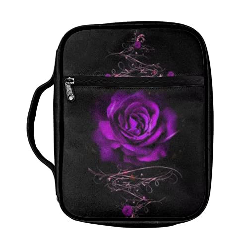 Tongluoye Purple Rose Bible Covers for Women Girls Perfect Holiday Gift for Sisters Daughter Mom Friends Fantasy Black Bible Carrying Case for Book Church Bible Cosmetics with Protective Holder