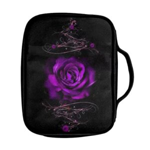 Tongluoye Purple Rose Bible Covers for Women Girls Perfect Holiday Gift for Sisters Daughter Mom Friends Fantasy Black Bible Carrying Case for Book Church Bible Cosmetics with Protective Holder