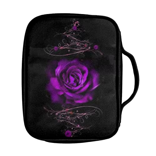 Tongluoye Purple Rose Bible Covers for Women Girls Perfect Holiday Gift for Sisters Daughter Mom Friends Fantasy Black Bible Carrying Case for Book Church Bible Cosmetics with Protective Holder