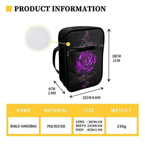 Tongluoye Purple Rose Bible Covers for Women Girls Perfect Holiday Gift for Sisters Daughter Mom Friends Fantasy Black Bible Carrying Case for Book Church Bible Cosmetics with Protective Holder