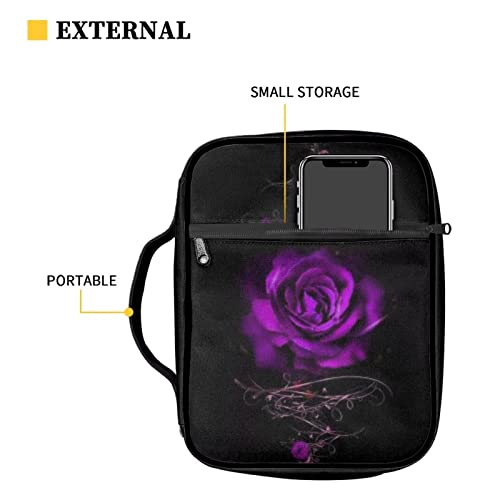 Tongluoye Purple Rose Bible Covers for Women Girls Perfect Holiday Gift for Sisters Daughter Mom Friends Fantasy Black Bible Carrying Case for Book Church Bible Cosmetics with Protective Holder