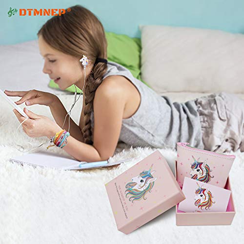 DTMNEP Unicorn Gifts for Girls - Earbuds Earphones for Kids Compatible with Apple Android with Rainbow Unicorn Bracelet Wristband/Headphone Case/Gift Card/Gift Box, and Back to School Supply for Kids