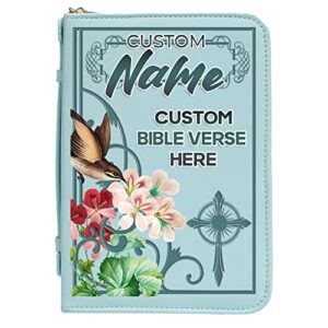 9.6×6.6 inch personalized bible cover, custom bible cover – personalized leatherette bible cover and carrying case with handle, womens bible case – teal (design 5)