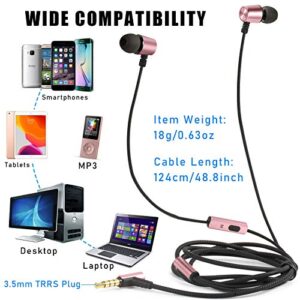 EXMAX S3 Deep Bass 3.5mm Earphones Wired Earbuds in Ear Buds Workout Headphones with Microphone Mic Magnetic Design Stereo Sound Metal Tangle-Free for Smartphone Laptop Computer MP3 Tablet- Rose Gold