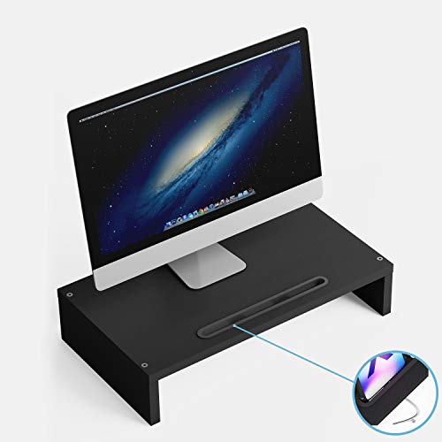 BAMEOS Monitor Stand Computer Riser Desk Organizer Stand Desktop Printer Stand for Laptop Computer Storage Shelf & Screen Holder 16.5 inches with Cable Management Phone Holder