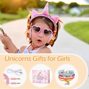 lalacosy Kids Wireless Headphones with Microphone,Unicorns Gifts for Girls,16 hrs Work Time,95dB Volume Limited,Soft Ear Cups,Over-Ear Headphones for Kids,Wireless Headset for PC,Tablet,Laptop,Gold