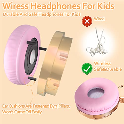 lalacosy Kids Wireless Headphones with Microphone,Unicorns Gifts for Girls,16 hrs Work Time,95dB Volume Limited,Soft Ear Cups,Over-Ear Headphones for Kids,Wireless Headset for PC,Tablet,Laptop,Gold