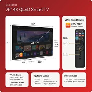 VIZIO 75-inch MQX Series 4K QLED HDR Smart TV with Dolby Vision, Active Full Array, 120Hz, WiFi 6E, AMD FreeSync Premium Pro, Bluetooth Headphone Capable & Alexa Compatibility, M75QXM-K03, 2023 Model