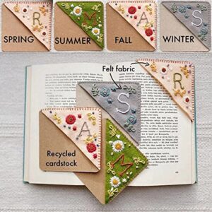 Personalized Hand Embroidered Corner Bookmark Cute Flower Letter Felt Bookmarks Embroidered Bookmark Corner