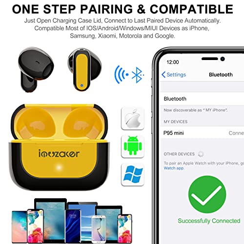 imuzaker True Wireless Earbuds Bluetooth Headphones Touch Control with Compact & Light-Weight Design Stereo Earphones Noise Cancelling & ENC in-Ear Headset Premium Deep Bass for Sport