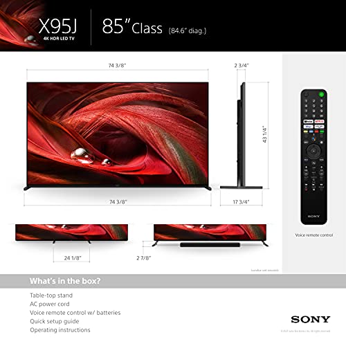 Sony X95J 85 Inch TV: BRAVIA XR Full Array LED 4K Ultra HD Smart Google TV with Dolby Vision HDR and Alexa Compatibility XR85X95J- 2021 Model , Black