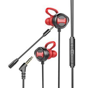 gaweb earphones, g31 l-shaped 3.5mm dynamic wired in-ear gaming earbud with mic for phone/pc – red