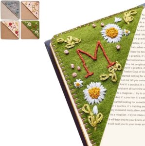 personalized hand embroidered corner bookmark – 26 letters felt handmade bookmark felt triangle page corner felt triangle bookmark cute flower letter embroidery bookmark for book lovers