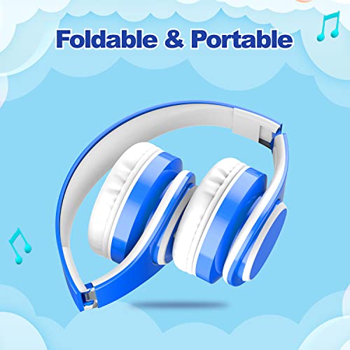 Kids Headphones Bluetooth Wireless 85db/110db Volume Limit Headset Fit for Aged 3-21 Over-Ear and Build-in Mic Wired & SD Card Mode Headphones for Boys Girls Travel School Phone Pad Tablet PC Blue