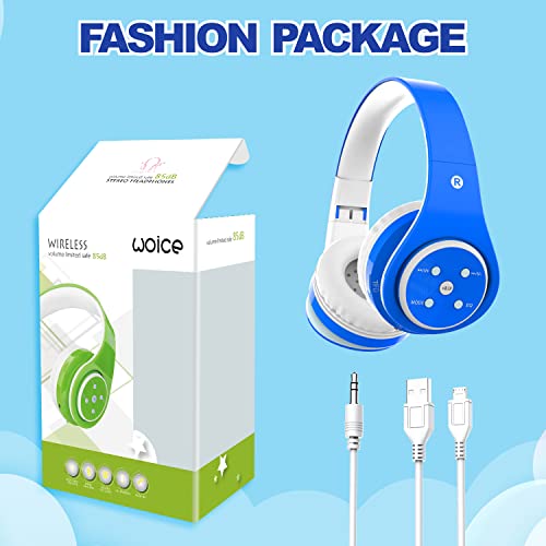 Kids Headphones Bluetooth Wireless 85db/110db Volume Limit Headset Fit for Aged 3-21 Over-Ear and Build-in Mic Wired & SD Card Mode Headphones for Boys Girls Travel School Phone Pad Tablet PC Blue