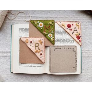 Personalized Hand Embroidered Corner Bookmark, Handmade Bookmark Cute Flower Letter Embroidery, Felt Triangle Page Corner Felt Triangle Bookmark for Book Lovers Fall J