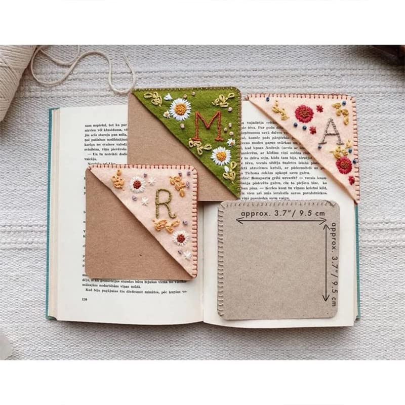 Personalized Hand Embroidered Corner Bookmark, Handmade Bookmark Cute Flower Letter Embroidery, Felt Triangle Page Corner Felt Triangle Bookmark for Book Lovers Fall J