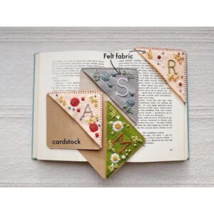 Personalized Hand Embroidered Corner Bookmark, Handmade Bookmark Cute Flower Letter Embroidery, Felt Triangle Page Corner Felt Triangle Bookmark for Book Lovers Fall J