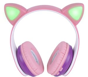 singing machine smk302pp kids bluetooth, wireless cat headphones, pink