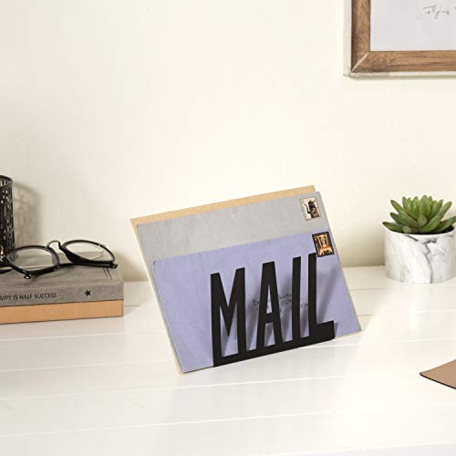 MyGift Modern Black Metal Mail Holder Countertop Organizer with Cutout Mail Lettering Design, Office Desktop Envelope and Document Storage Rack