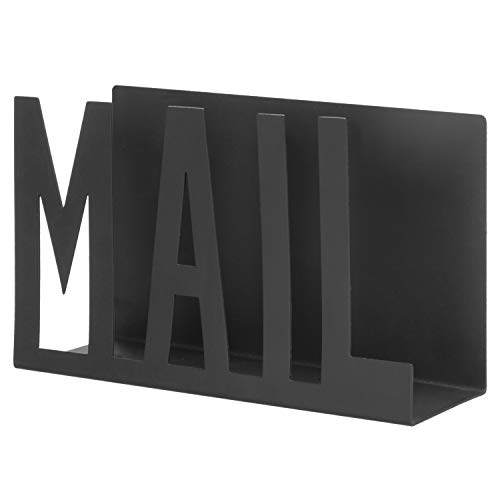 MyGift Modern Black Metal Mail Holder Countertop Organizer with Cutout Mail Lettering Design, Office Desktop Envelope and Document Storage Rack