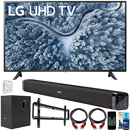 LG 65 Inch UP7000 Series 4K LED UHD Smart webOS TV Bundle with Deco Gear Home Theater Soundbar with Subwoofer, Wall Mount Accessory Kit, 6FT 4K HDMI 2.0 Cables and More