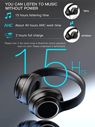 Tumwove Active Noise Cancelling Headphones Bluetooth Headphones Bluetooth 5.0 Wireless Over Ear Headset with Hi-Fi Deep Bass Low Latency Game Mode Quick Charge 80H Playtime with Mic for Travel Work