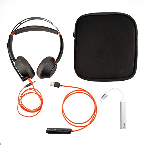 ITSPWR Bundle Plantronics® (Poly) Blackwire C5220 Wired, Stereo Computer Headphones with Mic, USB-A 3.5mm Cord. Comes Type-C 4-Port Hub