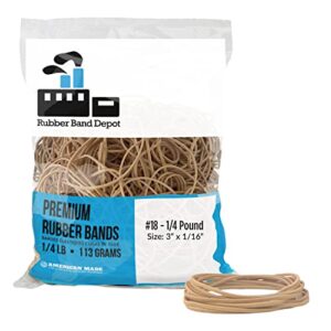 rubber bands, 3″ x 1/16″, size #18, approximately 450 rubber bands per bag, all purpose rubber bands, rubber band measurements: 3″ x 1/16″ – 1/4 pound bag