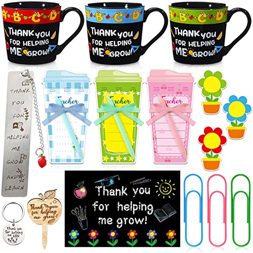 Newtay 24 Pcs Christmas Teacher Appreciation Gifts for Women Daycare Gifts for Christmas Thanks for Helping Me Grow Pot Teacher Notepad Sets Teacher Metal Bookmarks Thank You Gifts from Students