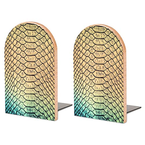 Cool Snake Skin Texture Handmade Wooden Book Ends - Decorative Bookends for Shelves - Sturdy Book Holders for Heavy Books