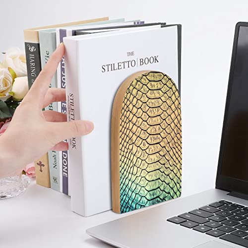 Cool Snake Skin Texture Handmade Wooden Book Ends - Decorative Bookends for Shelves - Sturdy Book Holders for Heavy Books