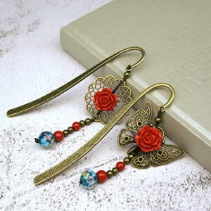 Crehikali Metal Bookmarks for Women Book Lovers Readers,with Butterfly Pendant,Unique Gift with Book Page Holder,2in1 Set