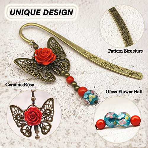 Crehikali Metal Bookmarks for Women Book Lovers Readers,with Butterfly Pendant,Unique Gift with Book Page Holder,2in1 Set