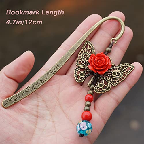 Crehikali Metal Bookmarks for Women Book Lovers Readers,with Butterfly Pendant,Unique Gift with Book Page Holder,2in1 Set