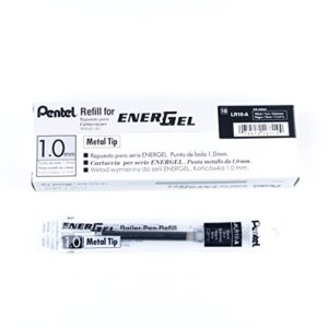 pentel refill ink for bl60 energel liquid gel pen, 1.0mm, metal tip, black ink, box of 12 (lr10-a-12)