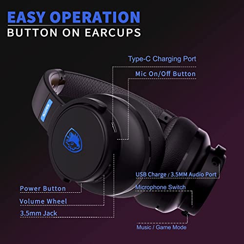 LETTON Wireless Headsets with Microphone (AI Noise Cancelling), 40Hrs Bluetooth Headphones with Detachable 3.5mm Jack Wired for PC, Suitable for Remote Work