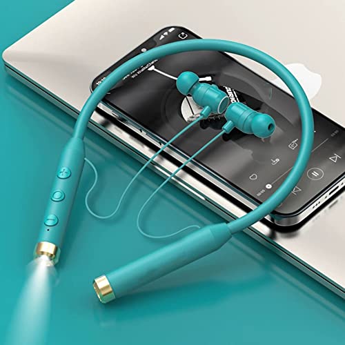 NVAHVA Flashlight Wireless Headphone Neckband Bluetooth Headset in Ear Buds Sport Earphone with Handsfree Mic 70 Hrs Playtime Micro sd Card MP3 Player Music Scene Sounds Type-c Charge (Green)