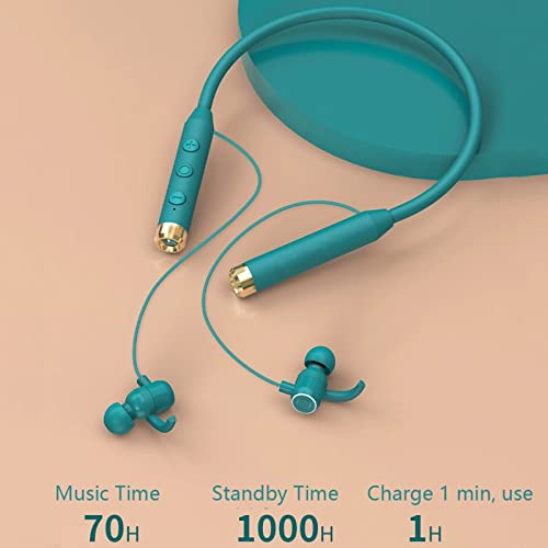 NVAHVA Flashlight Wireless Headphone Neckband Bluetooth Headset in Ear Buds Sport Earphone with Handsfree Mic 70 Hrs Playtime Micro sd Card MP3 Player Music Scene Sounds Type-c Charge (Green)