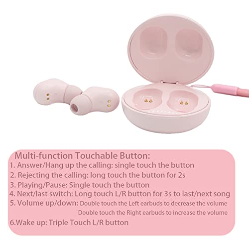 Masterbond Portable Wireless Earbuds Pink,Invisible in Ear Cordless Earpiece with Charging Case,Kids Ear Pods Wireless Earbuds for Girls Teens Bluet00th 5.1 Long Playtime Cute Design(Pink)