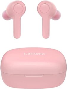 lanteso true wireless earbuds, tws bluetooth earbuds with mics noise reduction touch control bluetooth headphones with bass sound in ear earphones for music,home office… (pink)