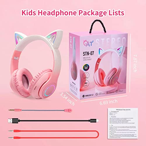 TOKANI Cat Ear Headphones, Kids Bluetooth Headphone with Microphone,Foldable Comfortable and Adjustable Wireless/Wire Over Ear Headset for Girls Teenagers and Adults(Pink)