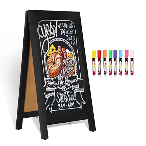 4 THOUGHT A-Frame Magnetic Sidewalk Chalkboard Sign 40" x 20", Classic Wooden Freestanding Sidewalk Sign, Double-Sided Sign Board for Restaurant Shop Wedding Party, Black