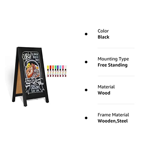 4 THOUGHT A-Frame Magnetic Sidewalk Chalkboard Sign 40" x 20", Classic Wooden Freestanding Sidewalk Sign, Double-Sided Sign Board for Restaurant Shop Wedding Party, Black