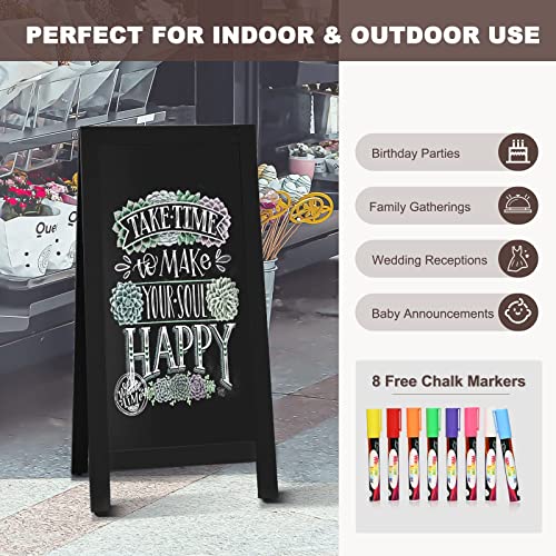 4 THOUGHT A-Frame Magnetic Sidewalk Chalkboard Sign 40" x 20", Classic Wooden Freestanding Sidewalk Sign, Double-Sided Sign Board for Restaurant Shop Wedding Party, Black