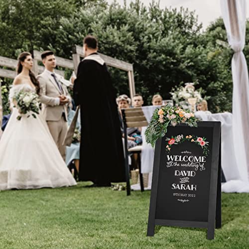 4 THOUGHT A-Frame Magnetic Sidewalk Chalkboard Sign 40" x 20", Classic Wooden Freestanding Sidewalk Sign, Double-Sided Sign Board for Restaurant Shop Wedding Party, Black