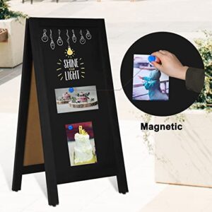 4 THOUGHT A-Frame Magnetic Sidewalk Chalkboard Sign 40" x 20", Classic Wooden Freestanding Sidewalk Sign, Double-Sided Sign Board for Restaurant Shop Wedding Party, Black